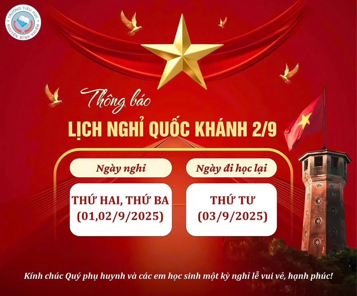 THÔNG BÁO LỊCH NGHỈ LỄ QUỐC KHÁNH 2/9/2025