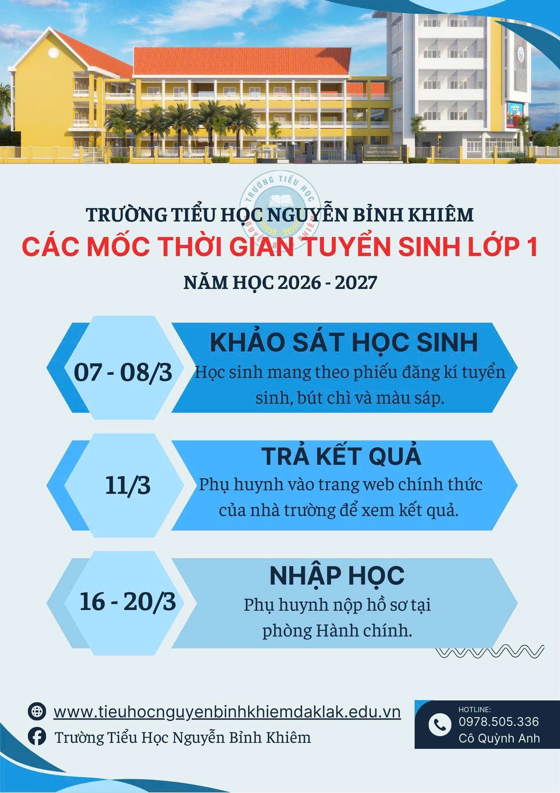 THÔNG BÁO TUYỂN SINH LỚP 1 NĂM HỌC 2026 – 2027